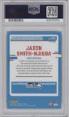 Jaxon Smith-Njigba from the 2023 Panini Donruss set featuring a Red & Green parallel graded by PSA and given an overall grade of 10.