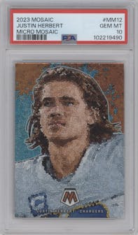 Justin Herbert from the 2023 Panini Mosaic set graded by PSA and given an overall grade of 10.
