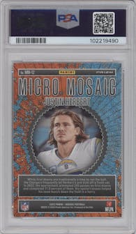 Justin Herbert from the 2023 Panini Mosaic set graded by PSA and given an overall grade of 10.