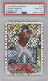 Corbin Carroll from the 2023 Topps Chrome set featuring a X-Fractor parallel graded by PSA and given an overall grade of 10.
