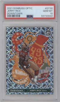Jerry Rice from the 2021 Panini Donruss Optic set graded by PSA and given an overall grade of 10.