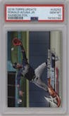 Ronald Acuna Jr. from the 2018 Topps Update set featuring a Rainbow Foil parallel graded by PSA and given an overall grade of 10.