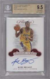 Kobe Bryant from the 2018-19 Panini Flawless set featuring a Ruby parallel graded by Beckett and given an overall grade of 9.5.