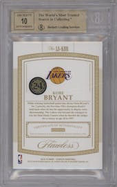 Kobe Bryant from the 2018-19 Panini Flawless set featuring a Ruby parallel graded by Beckett and given an overall grade of 9.5.