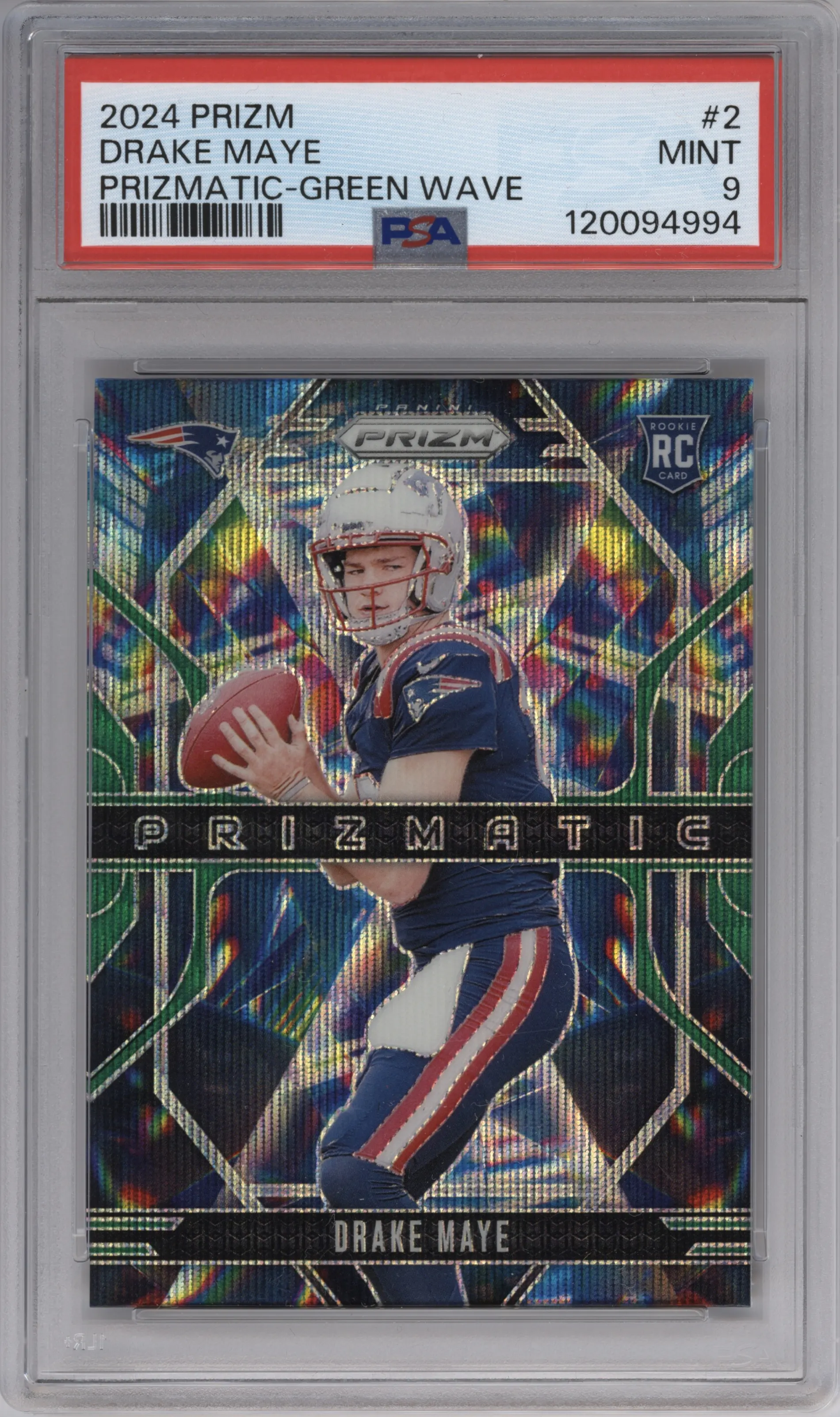 2024 Panini Prizm Prizmatic Drake Maye Green Wave #2 PSA 9