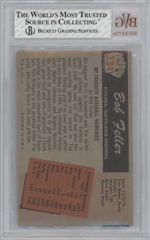 Bob Feller from the 1955 Bowman set graded by Beckett and given an overall grade of 6.