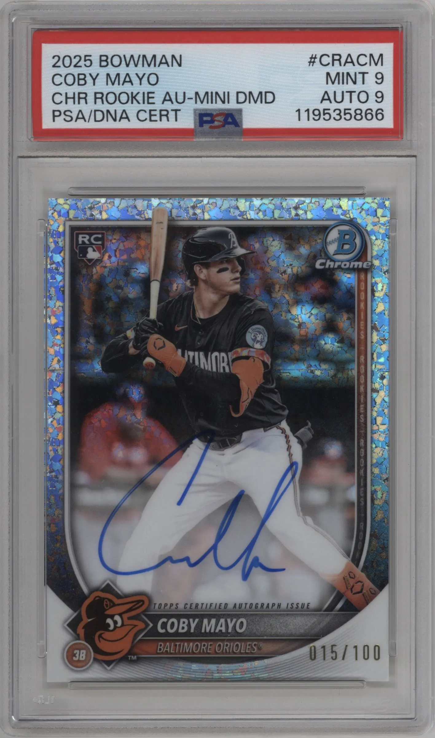 2025 Bowman Chrome Rke.Auto Coby Mayo Mini Diamond Refractor #CRA-CM PSA 9