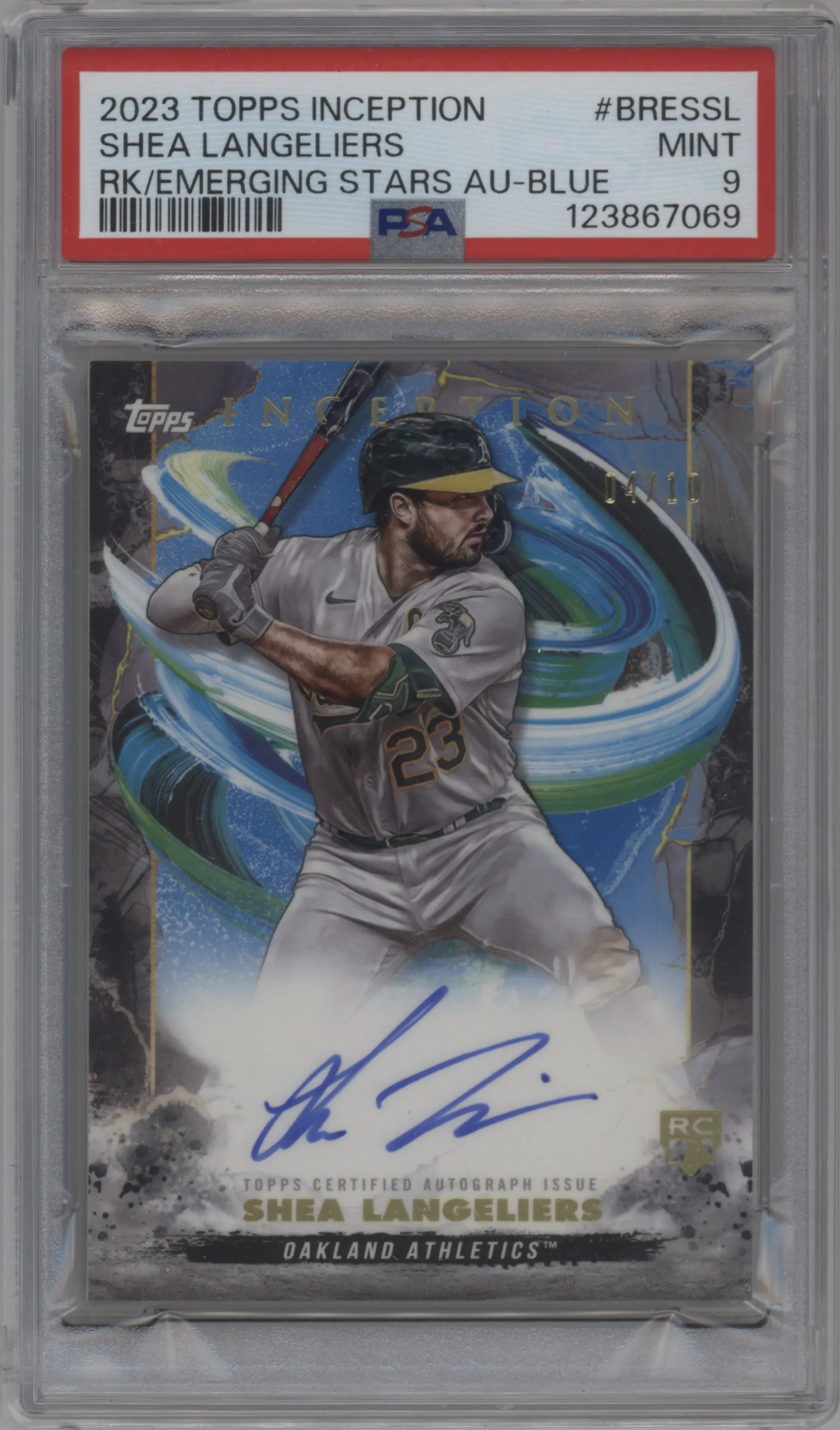 2023 Topps Inception Rke./Emer.Star Auto Shea Langeliers Blue #BRES-SL PSA 9