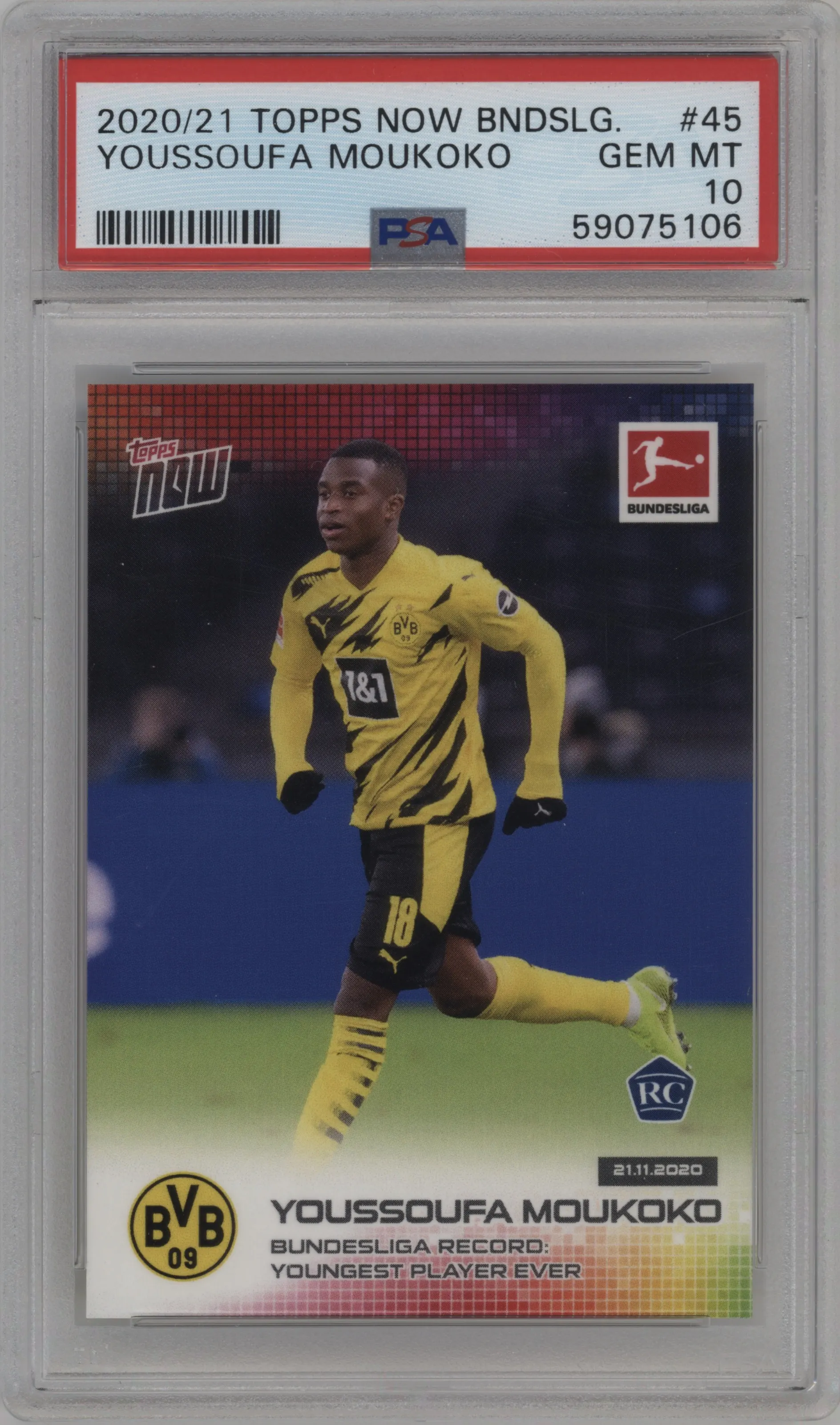 2020 Topps Now Bundesliga Youssoufa Moukoko PSA 10