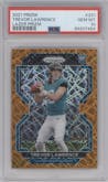 Trevor Lawrence from the 2021 Panini Prizm set featuring a Lazer parallel graded by PSA and given an overall grade of 10.