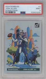 Josh Allen from the 2024 Donruss set graded by PSA and given an overall grade of 9.