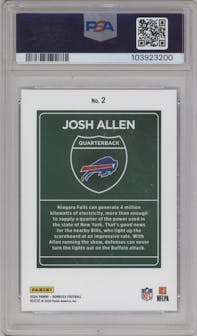 Josh Allen from the 2024 Donruss set graded by PSA and given an overall grade of 9.