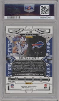 Dalton Kincaid  from the 2023 Panini Obsidian set featuring a Electric Etch Gold Flood Asia parallel graded by PSA and given an overall grade of 9.
