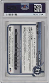 Curtis Mead from the 2022 Bowman Sapphire Edition set featuring a Orange parallel graded by PSA and given an overall grade of 10.