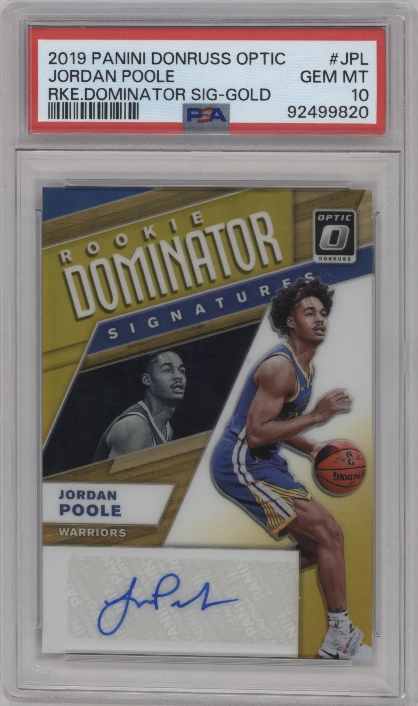 2019 Panini Donruss Optic Rke.Dom.Sig. Jordan Poole Gold #RD-JPL PSA 10