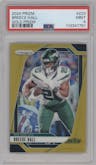 Breece Hall from the 2024 Panini Prizm set featuring a Gold Prizm parallel graded by PSA and given an overall grade of 9.