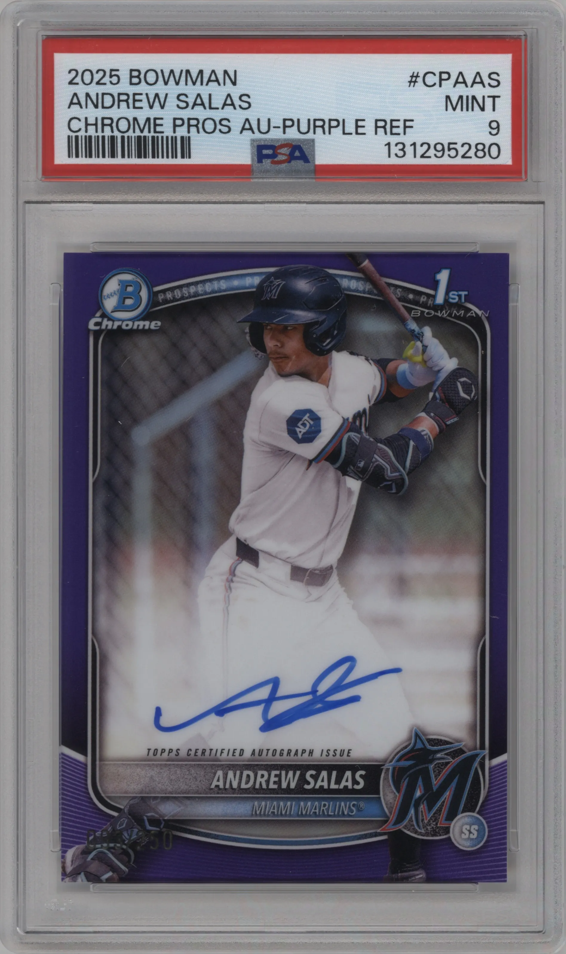2025 Bowman Chrome Chr.Pros.Auto Andrew Salas Purple Refractor PSA 9