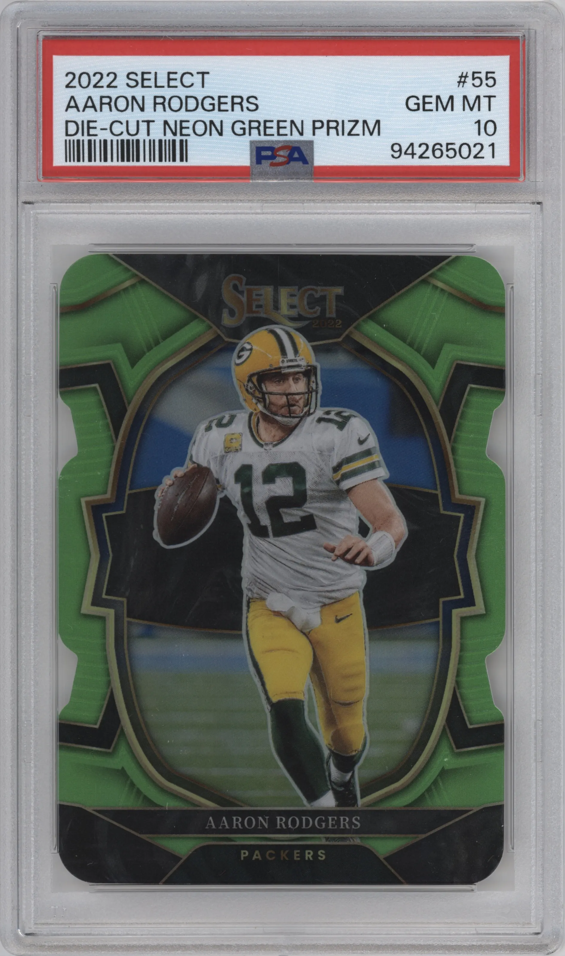 2022 Panini Select Aaron Rodgers Die-Cut Neon Green #55 PSA 10