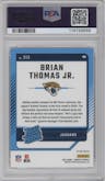 Brian Thomas Jr. from the 2024 Donruss set featuring a Red Wave parallel graded by PSA and given an overall grade of 10.