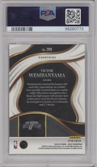 Victor Wembanyama from the 2023-24 Panini Select  set featuring a Zebra Prizm parallel graded by PSA and given an overall grade of 10.