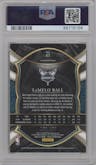 LaMelo Ball from the 2020-21 Panini Select  set featuring a Red Prizm parallel graded by PSA and given an overall grade of 9.