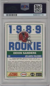 Deion Sanders from the 1989 Score set graded by PSA and given an overall grade of 10.