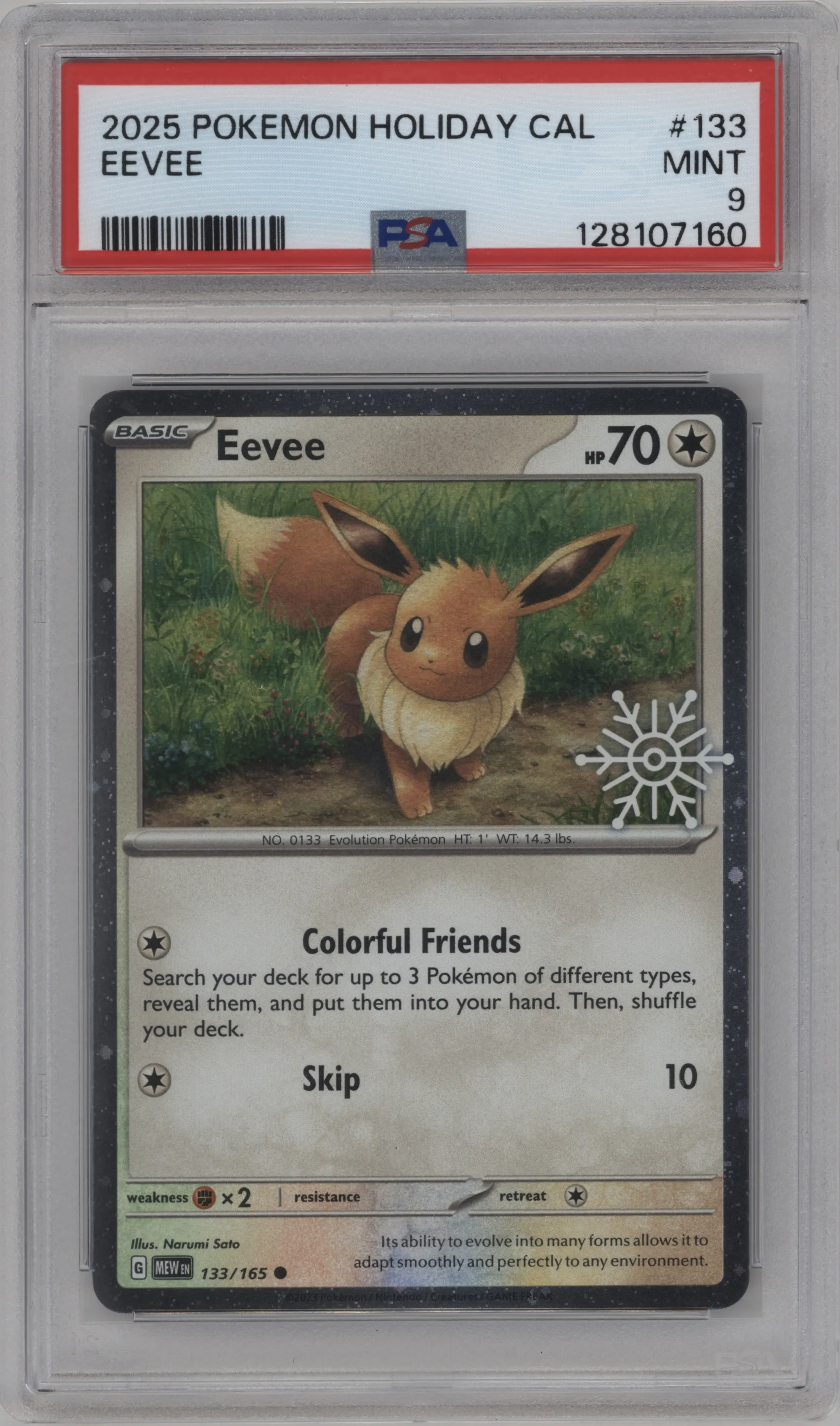 2025 Pokemon Holiday Calendar SV 151 Eevee #133 PSA 9