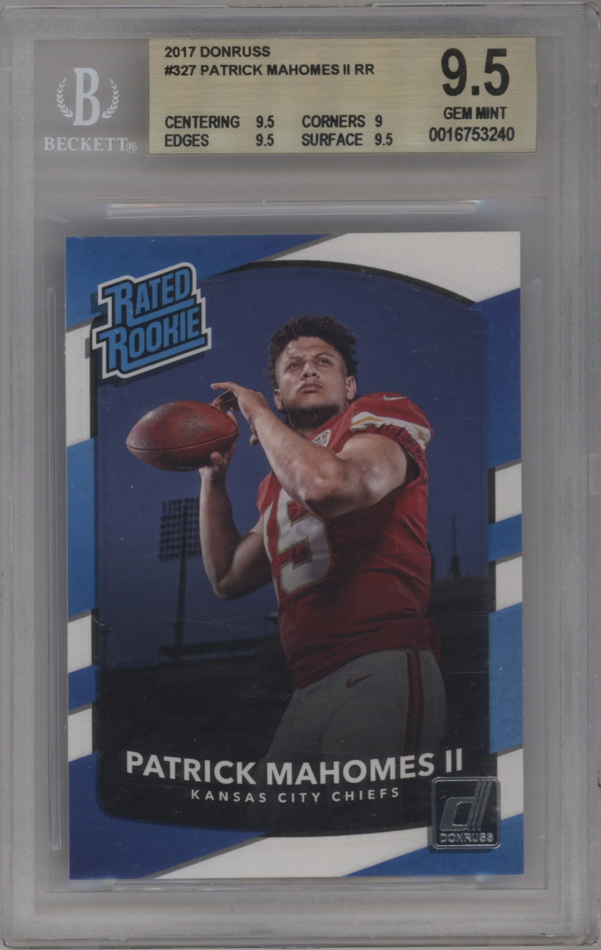 2017 Panini Donruss Rated Rookie Patrick Mahomes II #327 BGS 9.5