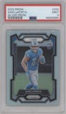 Sam LaPorta from the 2023 Panini Prizm set featuring a Silver Prizm parallel graded by PSA and given an overall grade of 9.
