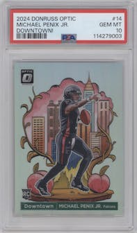 Michael Penix Jr. from the 2024 Donruss Optic set graded by PSA and given an overall grade of 10.