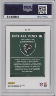 Michael Penix Jr. from the 2024 Donruss Optic set graded by PSA and given an overall grade of 10.