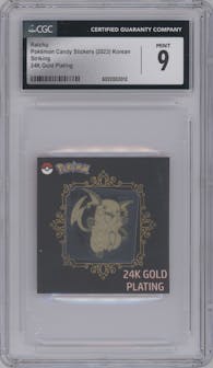 Raichu from the 2023 Pokemon Candy Stickers set graded by CSG and given an overall grade of 9.