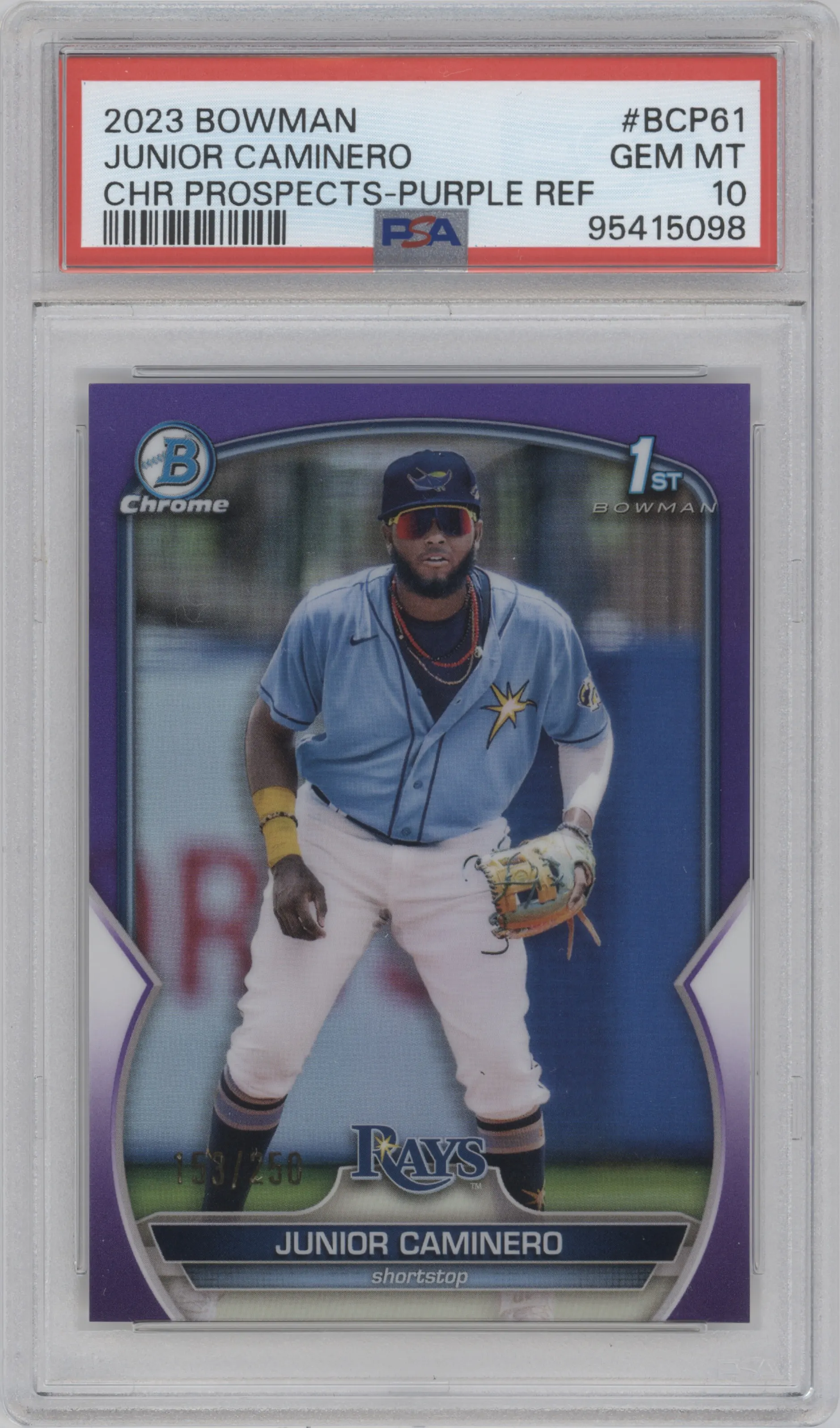 2023 Bowman Chr.Pros. Junior Caminero Purple Refractor #BCP-61 PSA 10