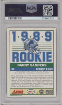 Barry Sanders from the 1989 Score set graded by PSA and given an overall grade of 9.