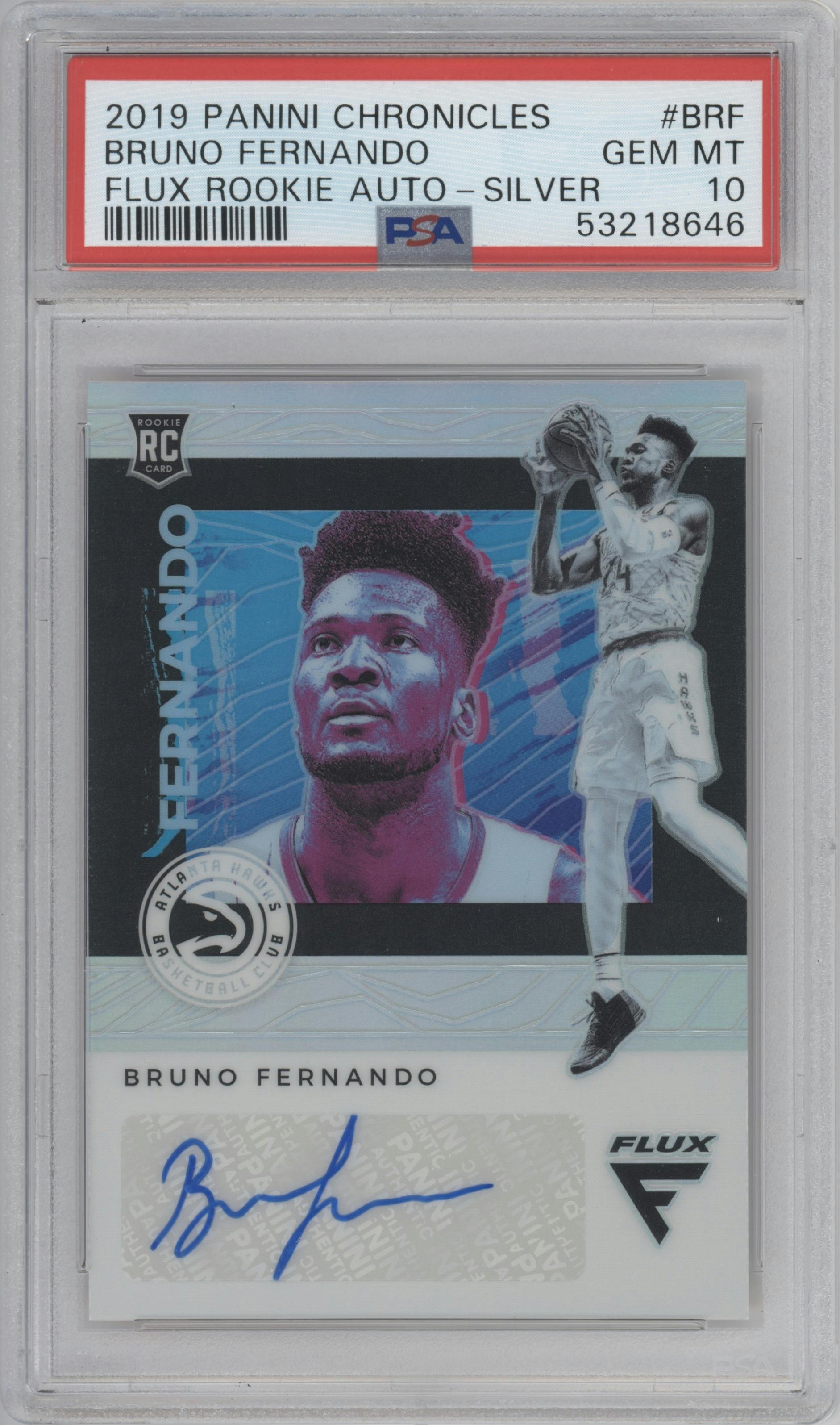 Bruno Fernando from the 2019-20 Panini Chronicles  set featuring a Silver parallel graded by PSA and given an overall grade of 10.