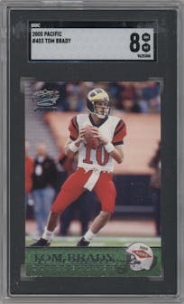Tom Brady from the 2000 Pacific set graded by SGC and given an overall grade of 8.