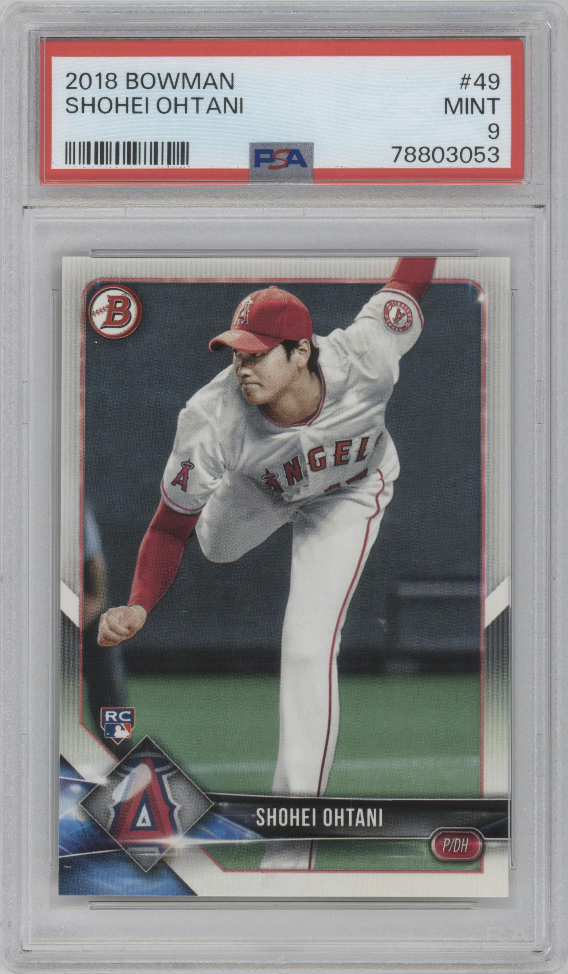 Shohei Ohtani from the 2018 Bowman set graded by PSA and given an overall grade of 9.