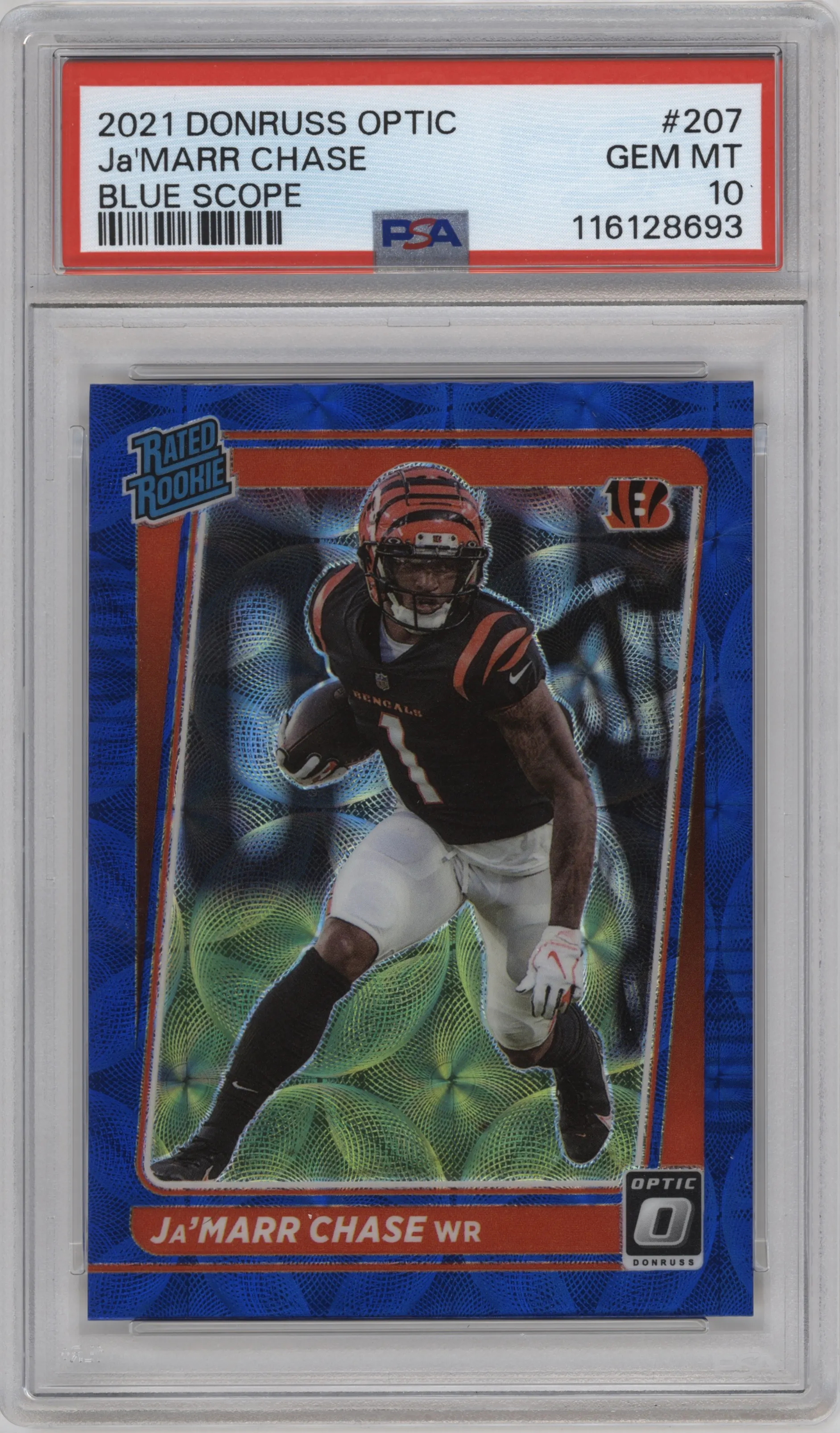 2021 Panini Donruss Optic Rated Rookie Ja'Marr Chase Blue Scope PSA 10