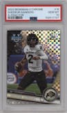 Shedeur Sanders from the 2023 Bowman Chrome University set featuring a X-Fractor parallel graded by PSA and given an overall grade of 10.