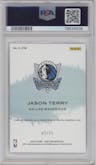 Jason Terry from the 2022-23 Panini Court Kings set featuring a Violet parallel graded by PSA and given an overall grade of 10.