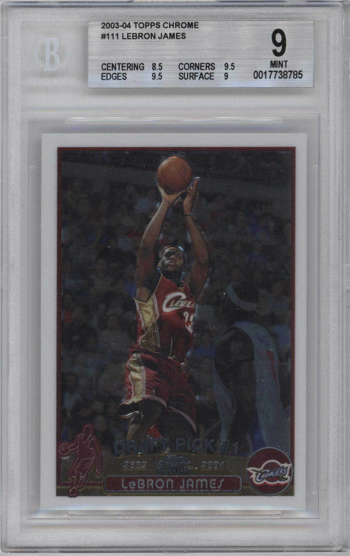 LeBron James from the 2003-04 Topps Chrome set graded by Beckett and given an overall grade of 9.