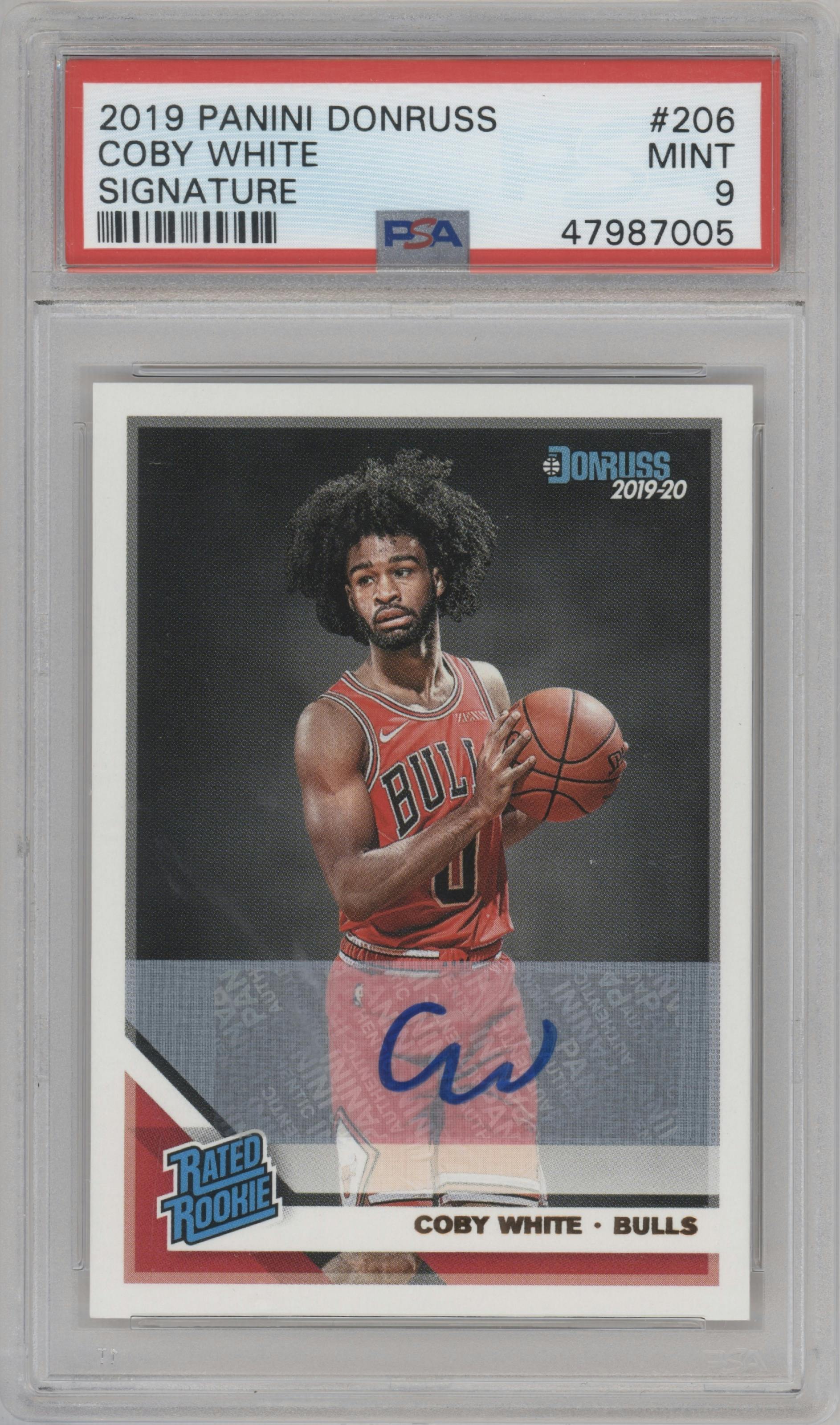 Coby White from the 2019-20 Panini Donruss set graded by PSA and given an overall grade of 9.