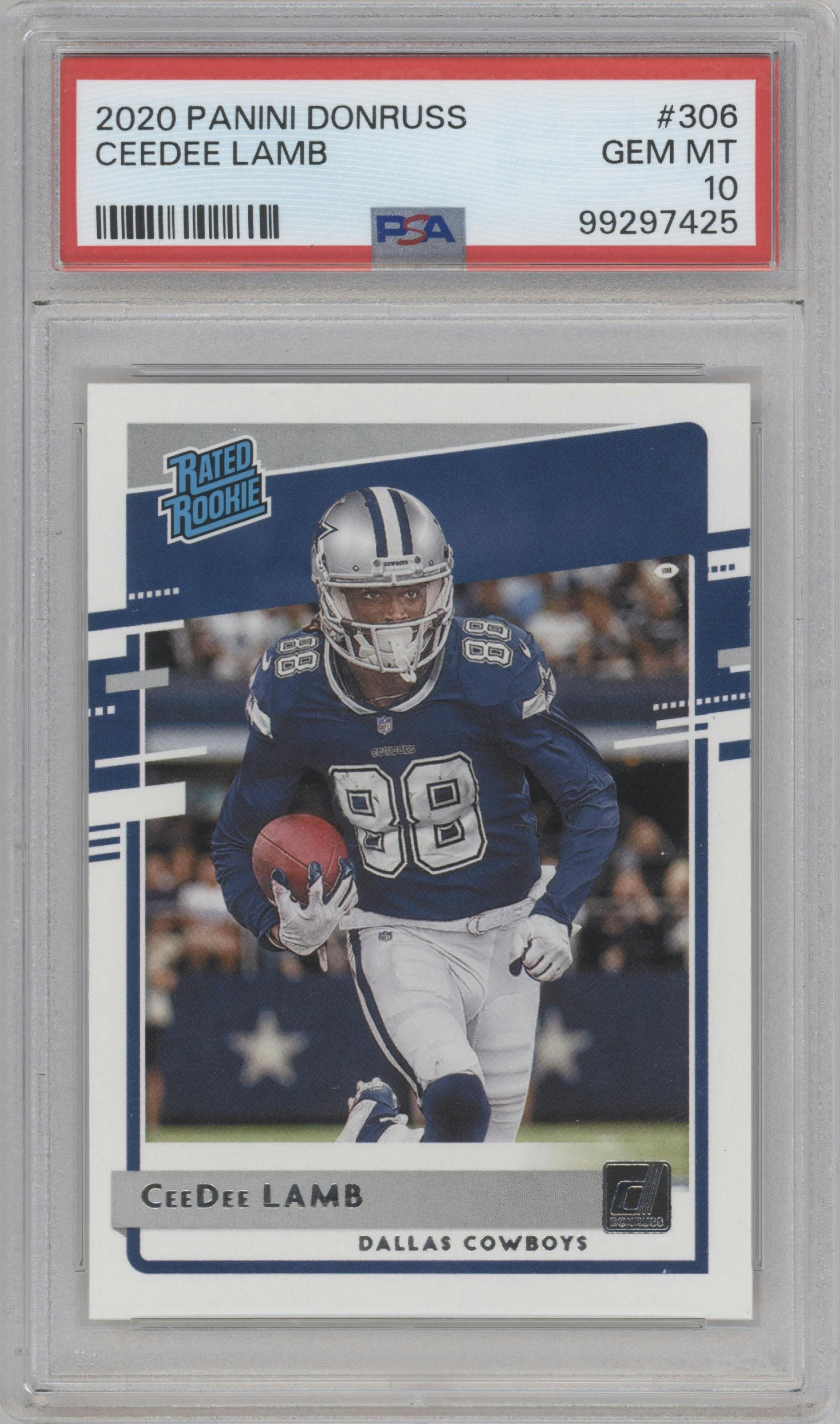 CeeDee Lamb from the 2020 Panini Donruss set graded by PSA and given an overall grade of 10.