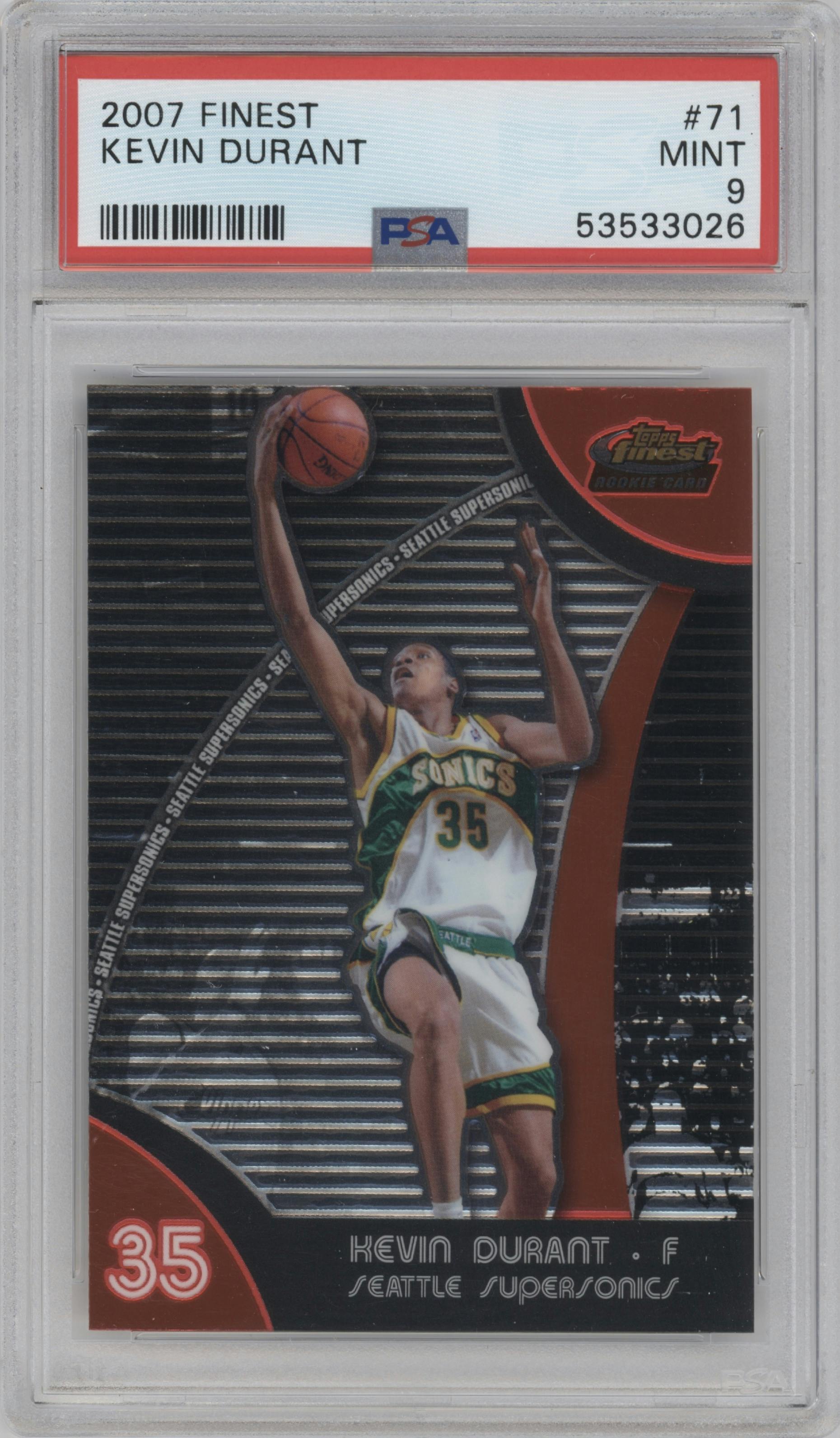 Kevin Durant from the 2007-08 Topps Finest set graded by PSA and given an overall grade of 9.