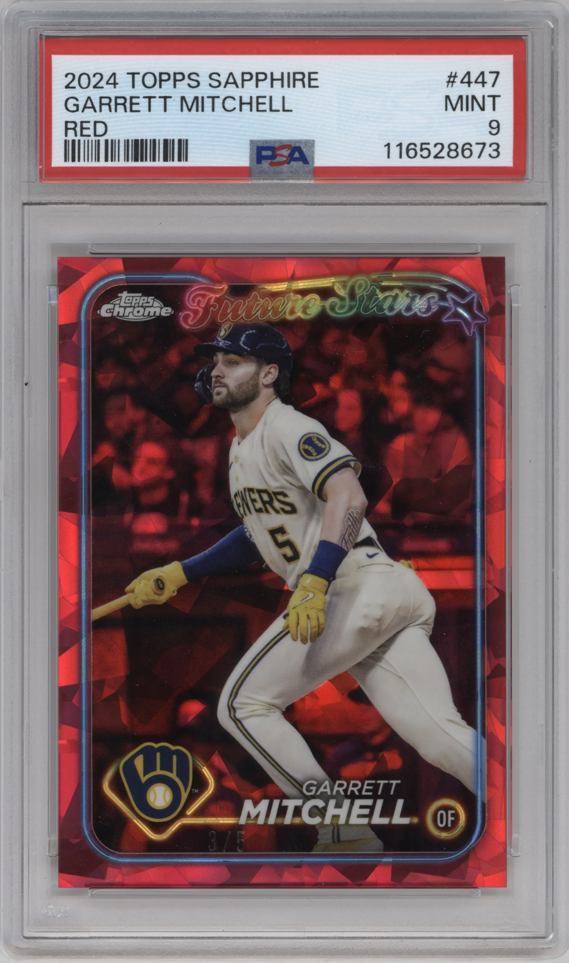 2024 Topps Chrome Sapphire Garrett Mitchell Red #447 PSA 9