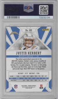 Justin Herbert from the 2020 Panini Phoenix set featuring a Fire Burst parallel graded by PSA and given an overall grade of 10.