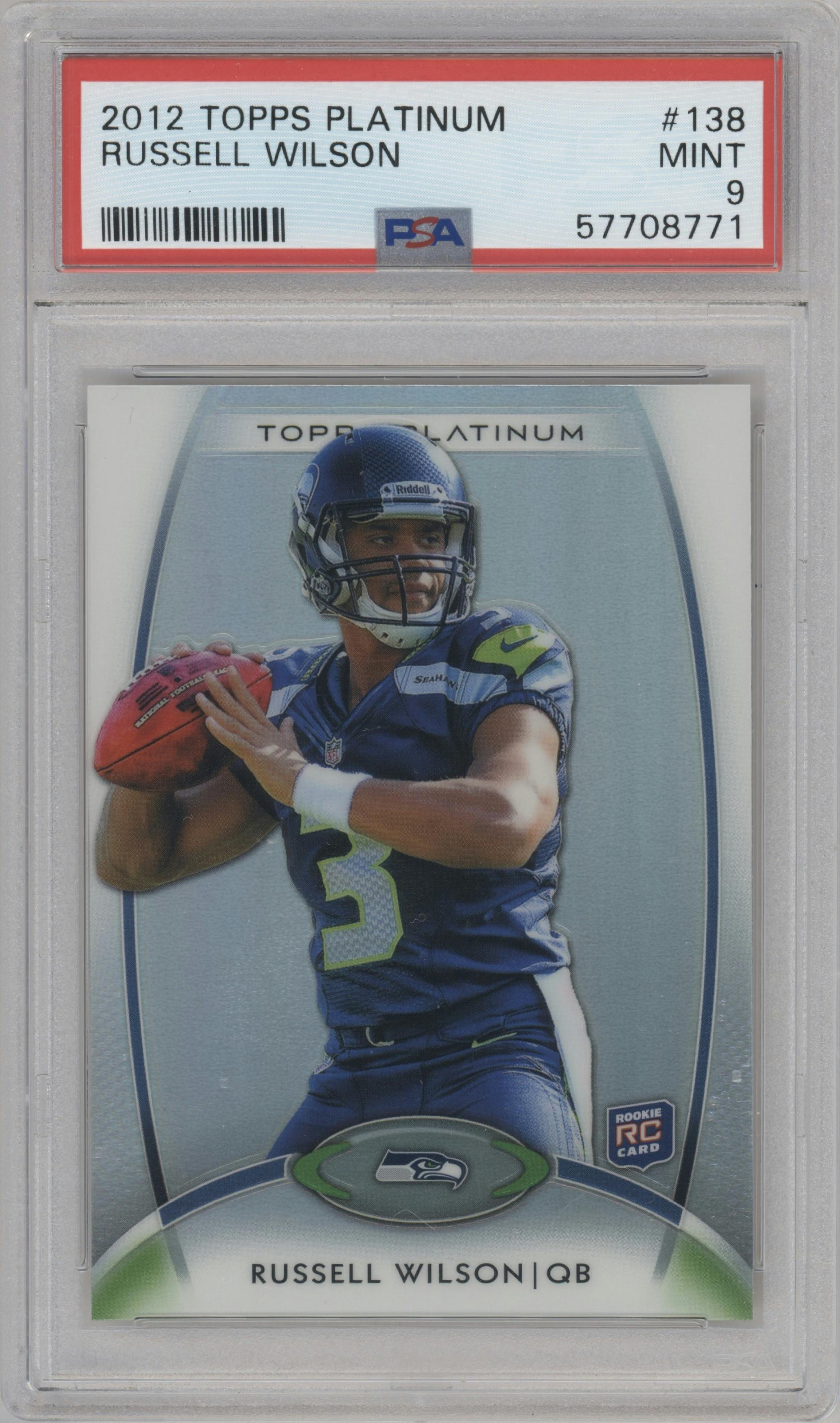 Russell Wilson from the 2012 Topps Platinum set graded by PSA and given an overall grade of 9.