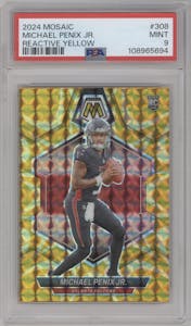 Michael Penix Jr. from the 2024 Panini Mosaic set featuring a Reactive Yellow parallel graded by PSA and given an overall grade of 9.