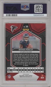 Michael Penix Jr. from the 2024 Panini Mosaic set featuring a Reactive Yellow parallel graded by PSA and given an overall grade of 9.