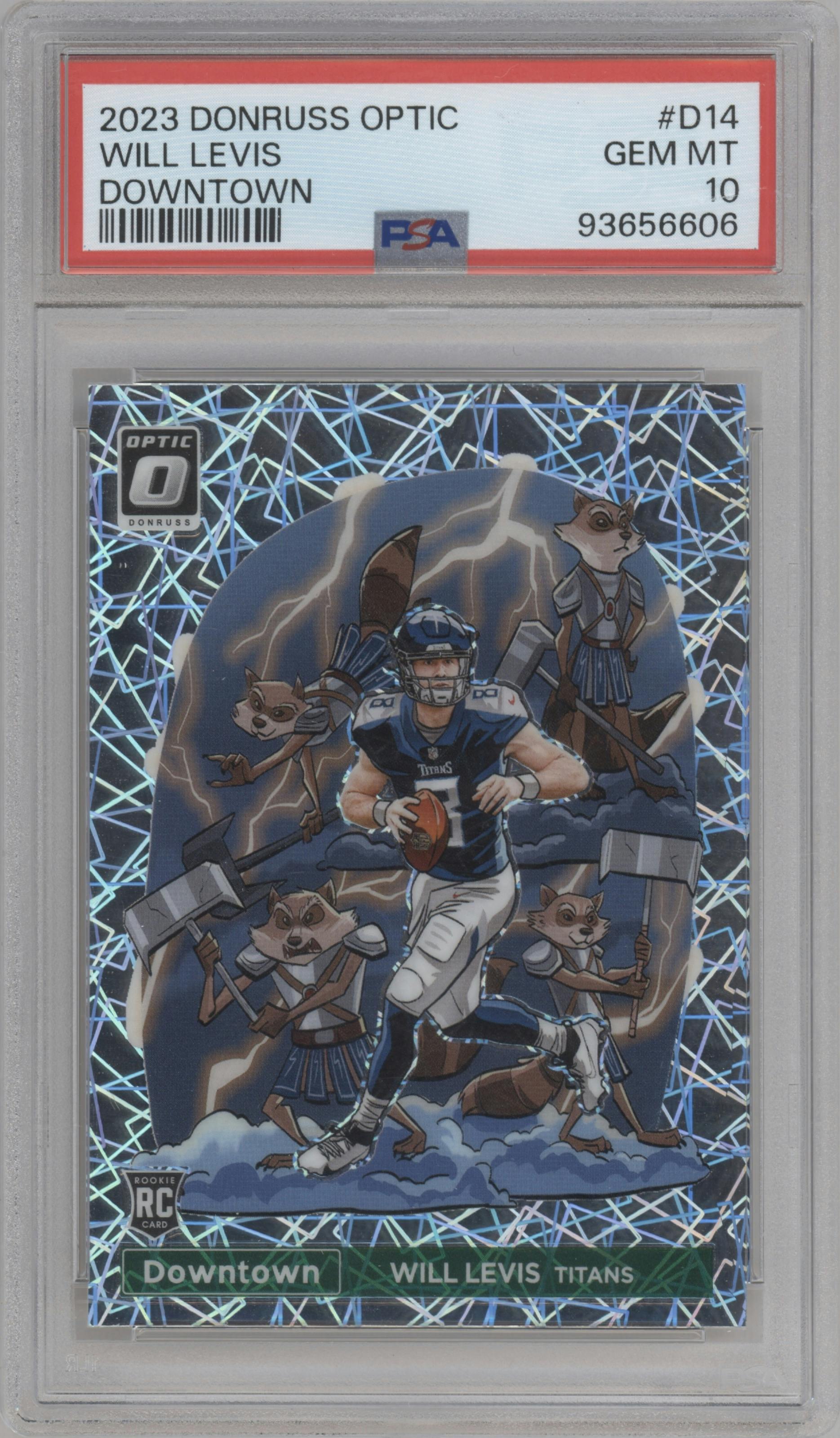 Will Levis from the 2023 Donruss Optic set graded by PSA and given an overall grade of 10.